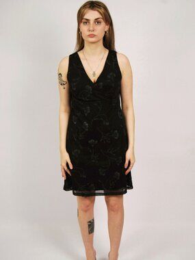 90s Tank Dress (M) black vintage mini v-neck whimsygoth business casual indie